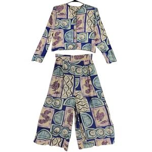 Jeffrey & Dara Linda Hutley Pant Suit 9/10 XS Women 80s Abstract Jacket Wide Leg